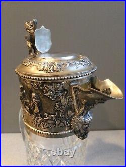 Superb Topazio Crystal Marked Sterling Silver Cherubs Claret Jug Early 20th C