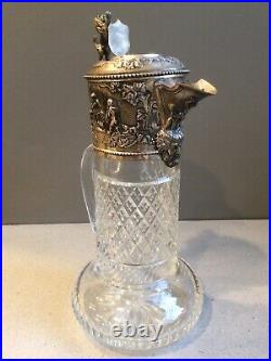 Superb Topazio Crystal Marked Sterling Silver Cherubs Claret Jug Early 20th C