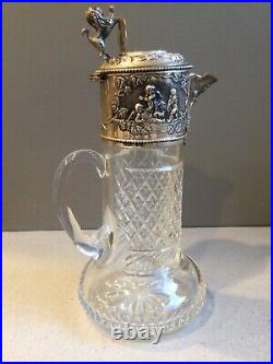 Superb Topazio Crystal Marked Sterling Silver Cherubs Claret Jug Early 20th C