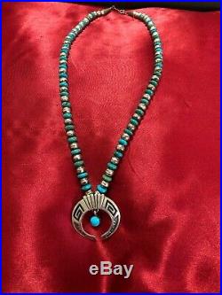 TURQUOISE BENCH BEAD CAST STERLING SILVER NAJA NECKLACE Marked Ke
