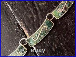 Taxco Mexico 950 Silver Necklace, Inlaid Turquoise Stone, 32g, Marked