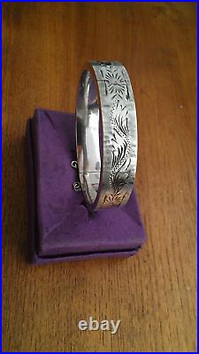Taxco Mexico Sterling Silver Etched Bangle Bracelet Eagle Marked 29.8 Grams