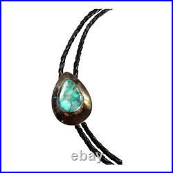 Tear Drop Turquoise Sterling Silver Bolo Tie Marked