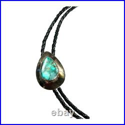 Tear Drop Turquoise Sterling Silver Bolo Tie Marked