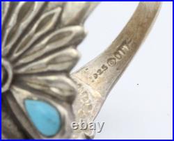 Ted Ott Marked Sterling Silver Vintage Turquoise Indian Head Navajo Ring Sz 11