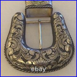 Three Piece Sterling Silver Ranger Buckle Marked Cowboy Culture, With Wild Boars