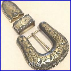 Three Piece Sterling Silver Ranger Buckle Marked Cowboy Culture, With Wild Boars
