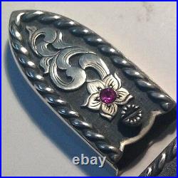 Three Piece Sterling Silver Ranger Buckle With Rubies, Marked Cowboy Culture