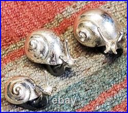 Three Rare Miniature Sterling Silver 800 Snails Marked EDEM