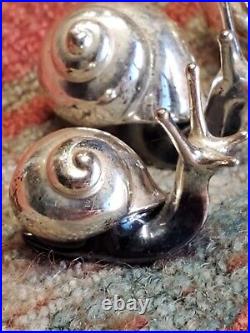 Three Rare Miniature Sterling Silver 800 Snails Marked EDEM