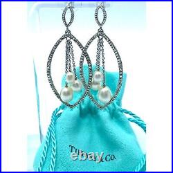 Tiffany & Co. Iridesse Earrings Pearl Sterling Silver Drop Dangle Marked withPouch