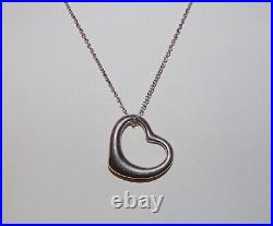 Tiffany & Co. Sterling Elsa Peretti Open Heart Pendant Necklace 16 in Box -10 g