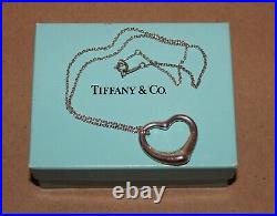 Tiffany & Co. Sterling Elsa Peretti Open Heart Pendant Necklace 16 in Box -10 g