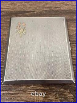 Tulip Emblem Sterling Silver Gold Inlaid Cigarette Case, Marked Birmingham 1948