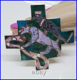 Turquoise Inlay Panther Snake Bird Pendant Brooch Sterling Silver 950 Marked SS