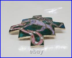 Turquoise Inlay Panther Snake Bird Pendant Brooch Sterling Silver 950 Marked SS
