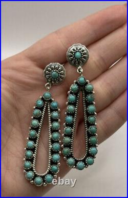 Turquoise Statement Dangle Pierced Earrings 925 Sterling Silver Marked Sterling
