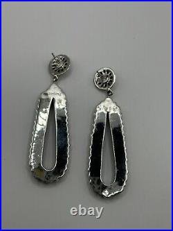 Turquoise Statement Dangle Pierced Earrings 925 Sterling Silver Marked Sterling