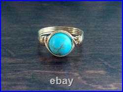 Turquoise ringSterling Silver14k yellow goldwire wrapped ringfineSJR0559