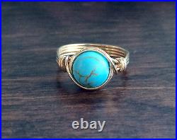 Turquoise ringSterling Silver14k yellow goldwire wrapped ringfineSJR0559