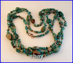 Turquoise sterling silver opera length necklace marked Stacey 80 long 166 grams