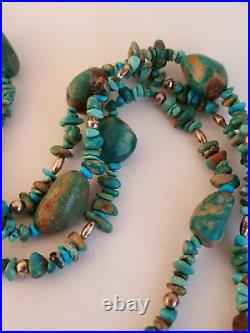 Turquoise sterling silver opera length necklace marked Stacey 80 long 166 grams