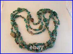 Turquoise sterling silver opera length necklace marked Stacey 80 long 166 grams