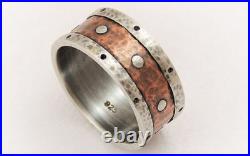Unique men ring, Rustic 10 mm copper silver men's engagement ring, unique rings