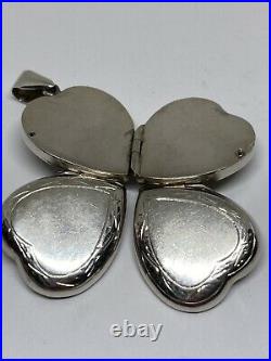 V/tage H/Marked Fold Out Sterling Silver Four Leaf Clover Heart 4 Photo Locket