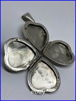 V/tage H/Marked Fold Out Sterling Silver Four Leaf Clover Heart 4 Photo Locket