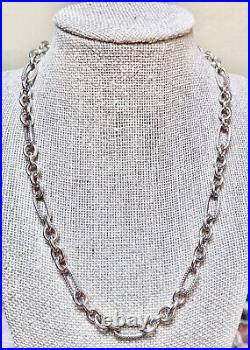 VERY NICE Designer Hefty Sterling Silver 18 Long Textured Link Chain Necklace