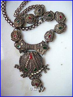 VINTAGE ETHNIC sterling silver enameled Ottoman Islamic Indian RKJ mark NECKLACE
