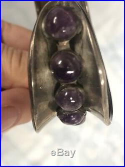 VINTAGE MEXICAN TAXCO STERLING CUFF BRACELET withAMETHYST CABACHONS, MARKED GAR