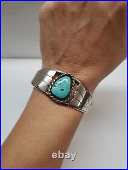 VINTAGE OLD PAWN TURQUOISE & Sterling Silver CUFF BRACELET Marked FW