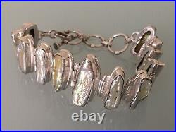 VINTAGE STERLING SILVER BRACELET MOTHER OF PEARL MARKED 925 HANDMADE JEWELRY 65g