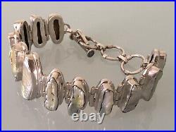 VINTAGE STERLING SILVER BRACELET MOTHER OF PEARL MARKED 925 HANDMADE JEWELRY 65g