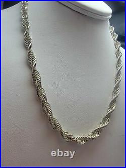 VINTAGE Sterling Silver Twisted Rope Chain Necklace 17in long Marked 925, 27.09g