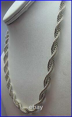 VINTAGE Sterling Silver Twisted Rope Chain Necklace 17in long Marked 925, 27.09g