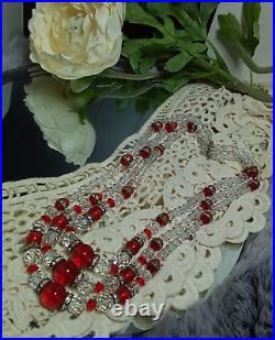 VTG 925 MARKED STERLING RED POURED GLASS & SPARKLING Rhinestone SPACERS C VIDEO