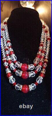 VTG 925 MARKED STERLING RED POURED GLASS & SPARKLING Rhinestone SPACERS C VIDEO
