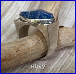 VTG Brutalist Sterling Silver 925 MEXICO TAXCO Lapis Men's Sz 11.5, 19g Marked