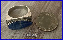 VTG Brutalist Sterling Silver 925 MEXICO TAXCO Lapis Men's Sz 11.5, 19g Marked