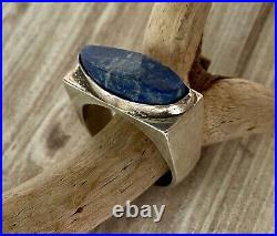 VTG Brutalist Sterling Silver 925 MEXICO TAXCO Lapis Men's Sz 11.5, 19g Marked