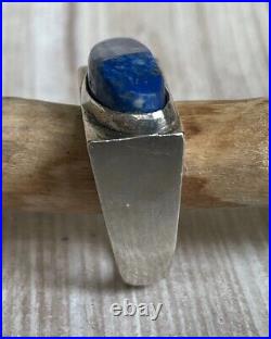 VTG Brutalist Sterling Silver 925 MEXICO TAXCO Lapis Men's Sz 11.5, 19g Marked