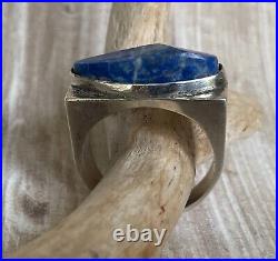 VTG Brutalist Sterling Silver 925 MEXICO TAXCO Lapis Men's Sz 11.5, 19g Marked