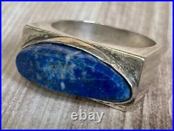 VTG Brutalist Sterling Silver 925 MEXICO TAXCO Lapis Men's Sz 11.5, 19g Marked