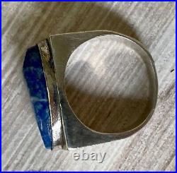 VTG Brutalist Sterling Silver 925 MEXICO TAXCO Lapis Men's Sz 11.5, 19g Marked