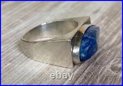 VTG Brutalist Sterling Silver 925 MEXICO TAXCO Lapis Men's Sz 11.5, 19g Marked