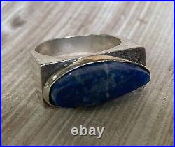 VTG Brutalist Sterling Silver 925 MEXICO TAXCO Lapis Men's Sz 11.5, 19g Marked