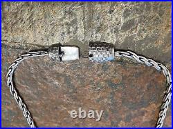 VTG Brutalist Style 925 Silver Necklace -Oxidized Wheat Chain & 2 Pendant 47g